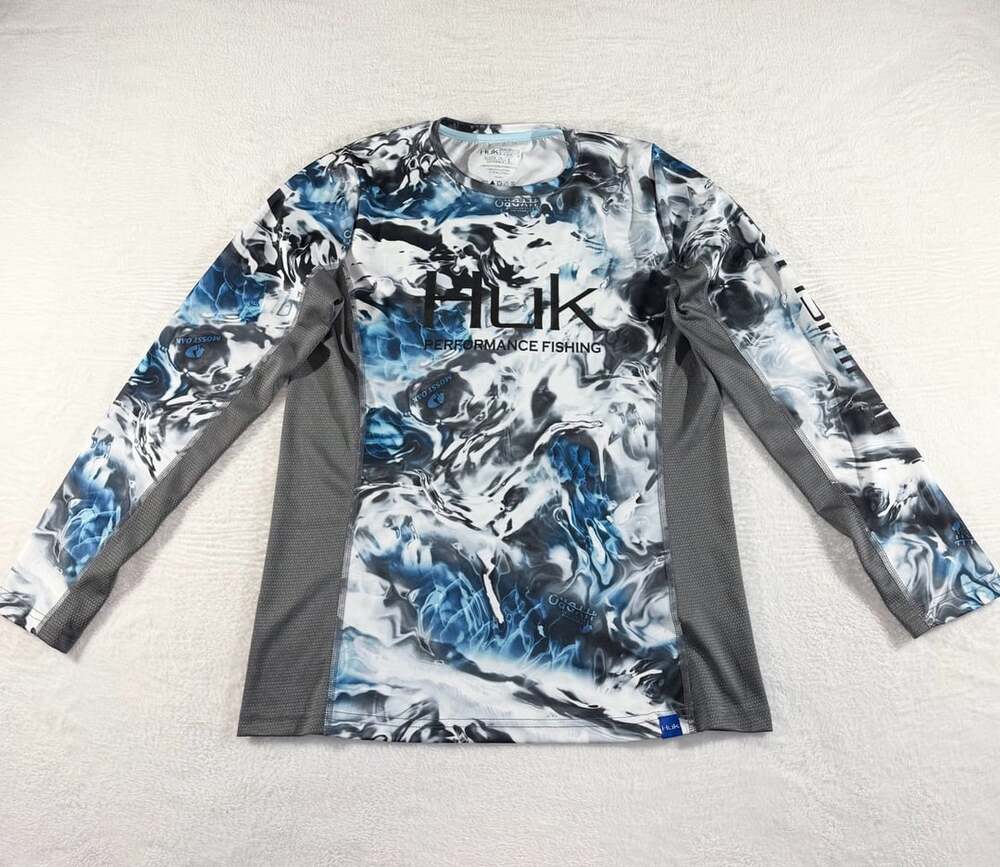Huk Mossy Oak Pursuit Women’s Vented Long Sleeve Shirt Size L Blue Hydro Glacier